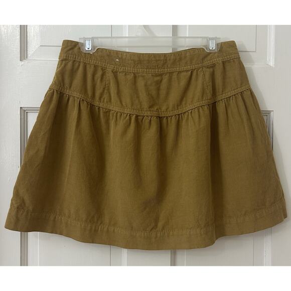 American Eagle Y2K High Waist Boho Gathered Mini Skirt Tan Soft Corduroy‎ Sz 6 - Picture 2 of 5
